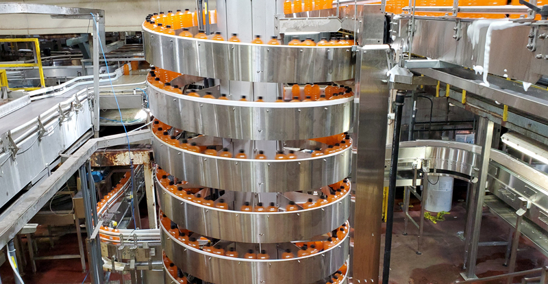 High Speed Spiral Conveyor in a Bottling Plant 